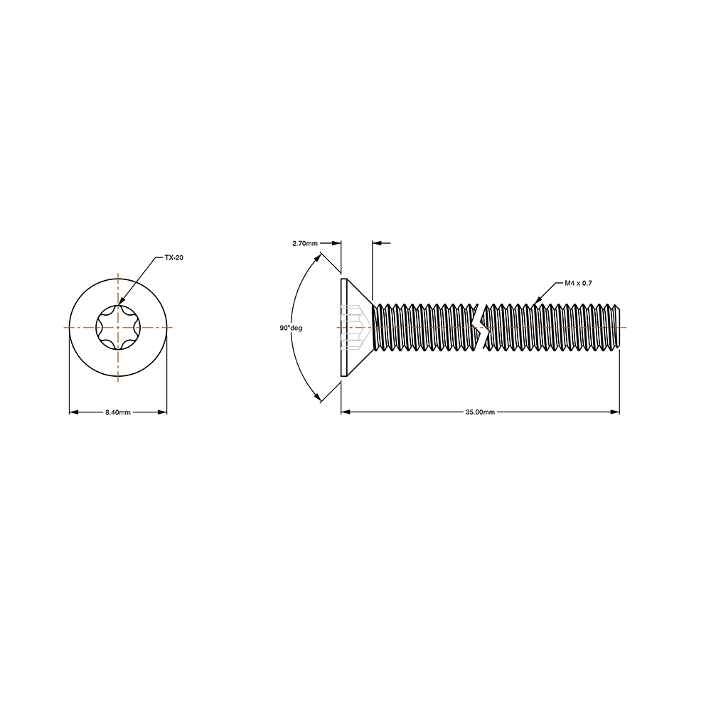 Torx Flat Head Stainless M4X0.7 Coarse ISO 14581 - BelMetric